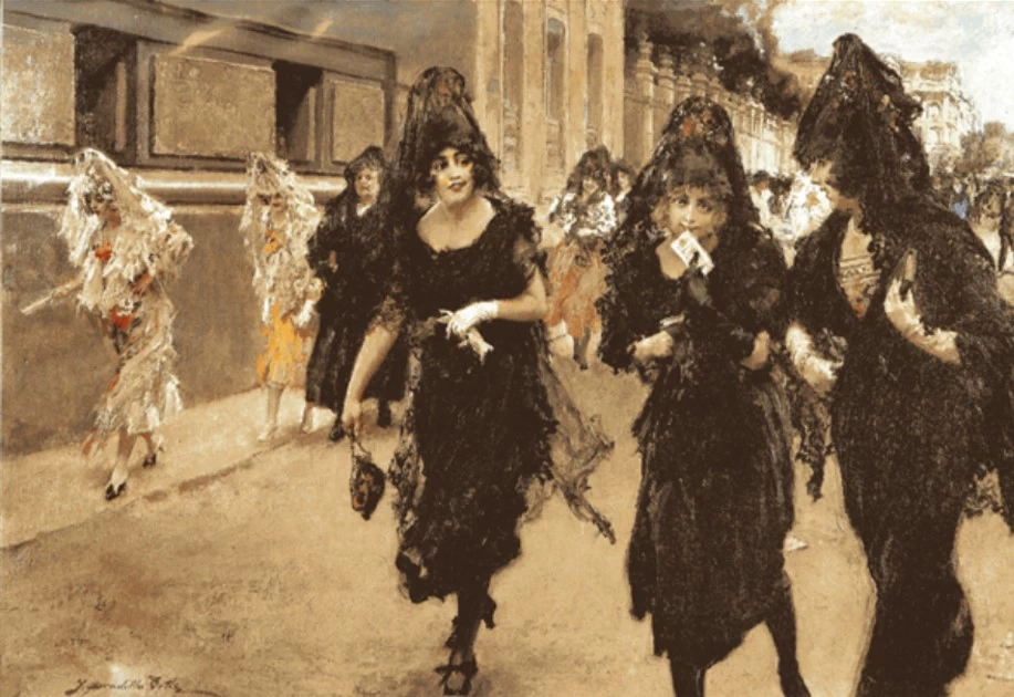Scena di una processione della Settimana Santa in Calle de Alcalá